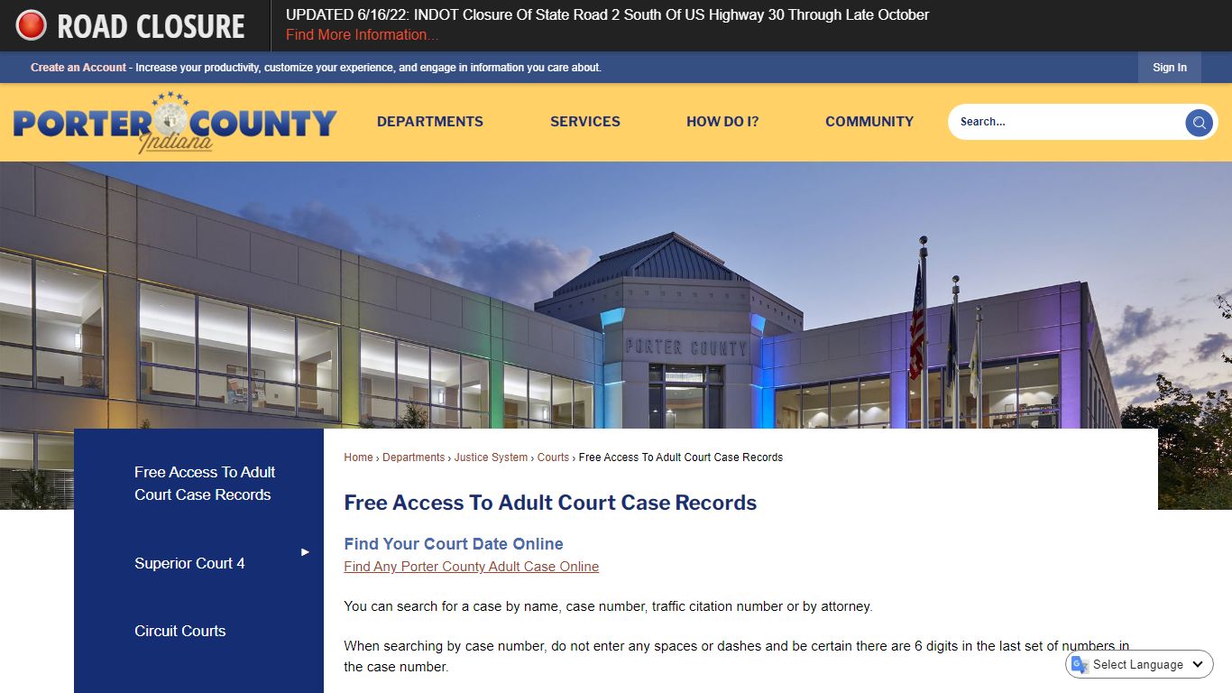 Free Access To Adult Court Case Records | Porter County ...